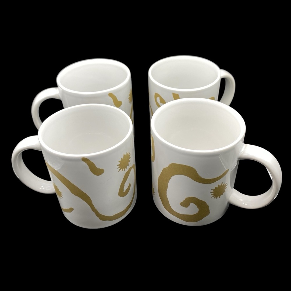 Oscar de la Renta Set of 4 Coffee Cups/Mugs - White/Gold Designs